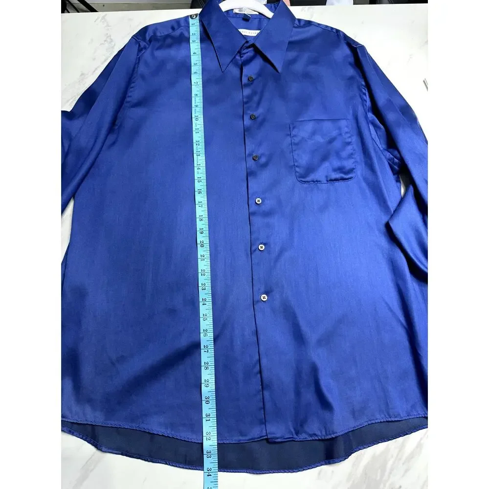 Geoffrey Beene Royal Blue Sateen Stiff Collar Long Sleeve Button Down Shirt XXL - Picture 8 of 10